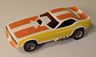 AFX Plymouth Cuda funny car slot car, white with orange and butterscotch side stripes.